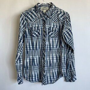 Ariat Real Womens Blue/White Plaid Button-Up Western Shirt Medium Long Sleeve
